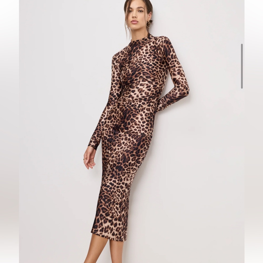 Good American Satin Shine Funnel Neck Midi Dress Size 1